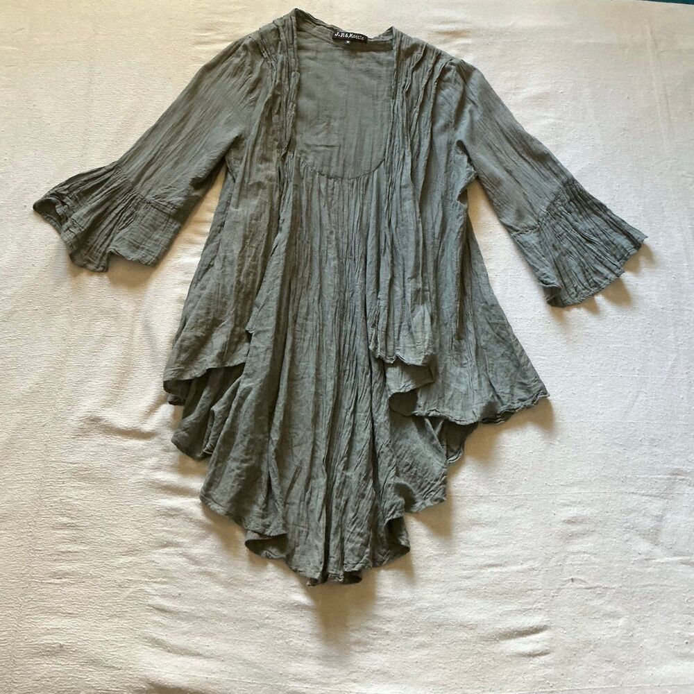 J.P. & Mattie Atelier 100% Cotton Grey Ruffled Hem Cardigan Size M